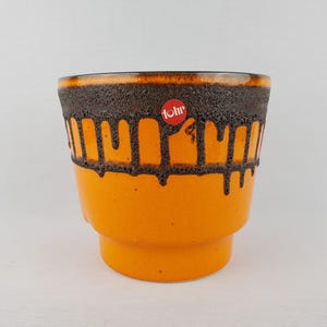 Vintage FOHR KERAMIK Orange Fat Lava Planter / Flower Pot With Dripped Decor West German Pottery  Original Sticker 1970&#39;s
