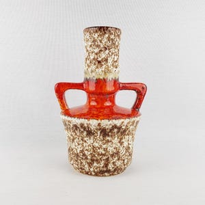Vintage JOPEKO KERAMIK Orange Double Handled Fat Lava Vase 431 24 West German Pottery 1970s.