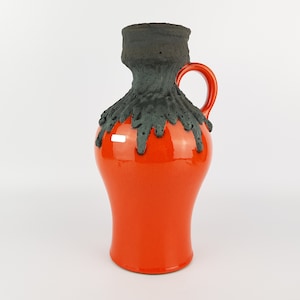 Vintage ROTH KERAMIK Orange Vase with Black Fat Lava Glaze 107-30, West German Pottery 1970s