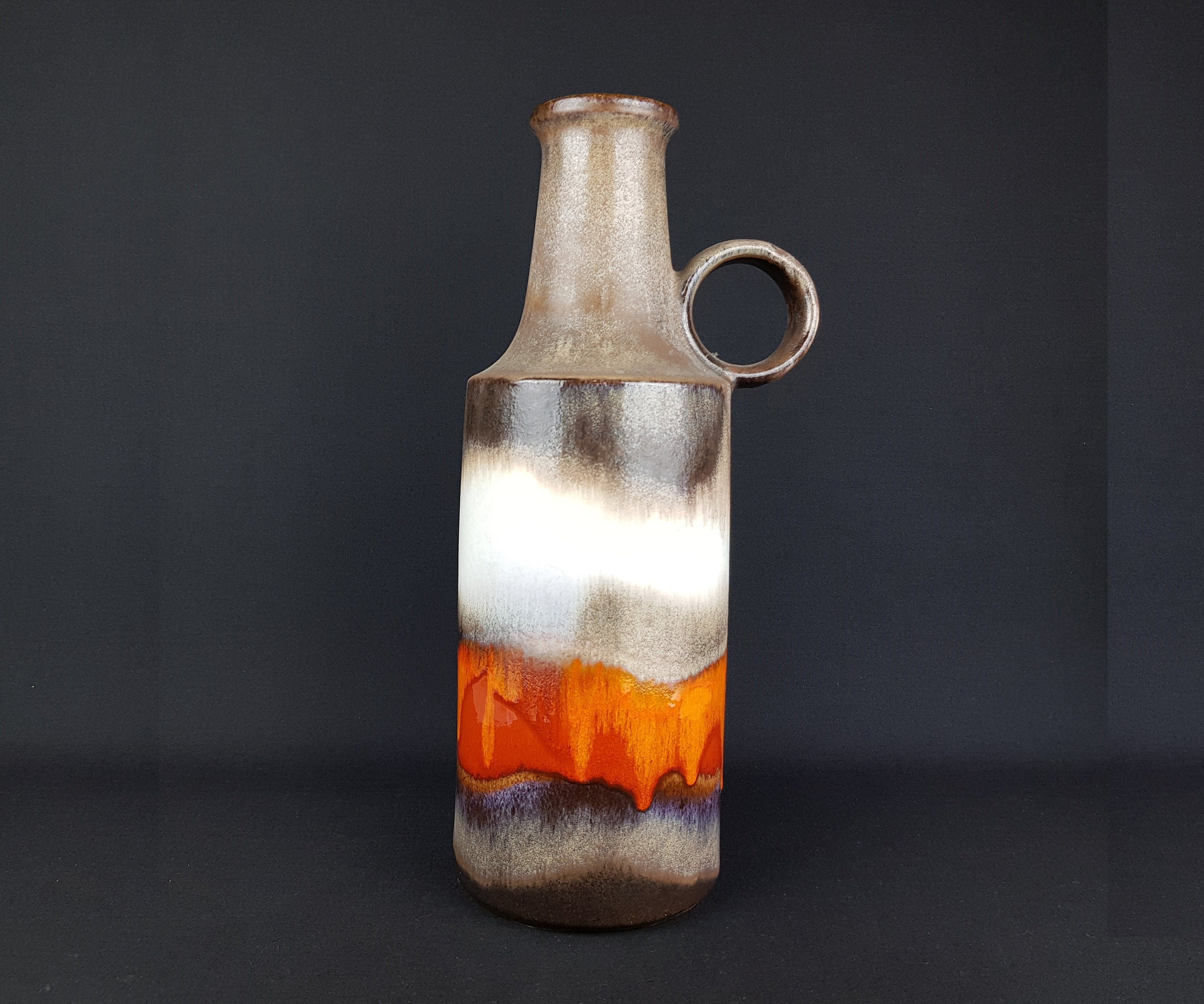 XL Vintage SCHEURICH KERAMIK Brown and Orange Fat Lava Floor Vase