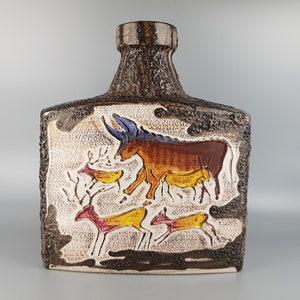 XXL SCHEURICH KERAMIK Rectangular Fat Lava Floor Vase 281-39 with Montignac decor 1972s with some chips