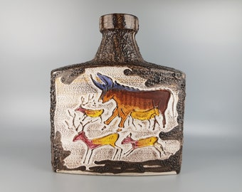XXL SCHEURICH KERAMIK Rectangular Fat Lava Floor Vase 281-39 with Montignac decor 1972s with some chips