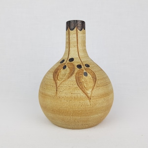 Vintage SGRAFO Beige and Brown Vase with Abstract Flower decor West Germany 1977