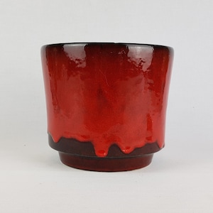Vintage Red and Brown Planter Flower Pot with Dripped Glaze West German Pottery 1970s
