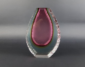 Vintage MURANO SOMMERSO GLASS Ruby Red Vase by Alessandro Mandruzzato Italian Art Glass 1960-70s