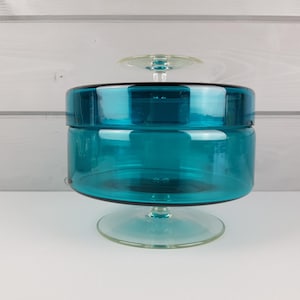 Vintage ROYAL LEERDAM KRISTALUNIE Turquoise Cookie Jar by Floris Meydam Dutch Glass Art