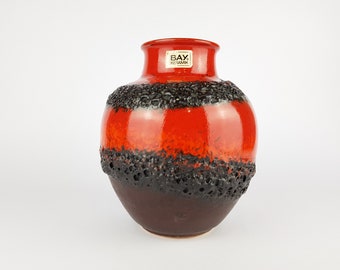 Vintage BAY KERAMIK Red Fat Lava Vase 70/20 West German Pottery 1960-70s
