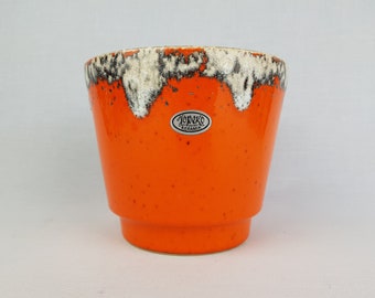 Fioriera vintage JOPEKO KERAMIK arancione/vaso da fiori con ceramica della Germania occidentale degli anni '70 di lava grassa beige