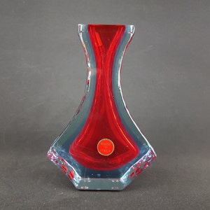 Vintage 1960-70er Jahre MURANO SOMMERSO GLAS Blau und Rot Vase von Alessander Mandruzzato Italienisches Kunst-Glas