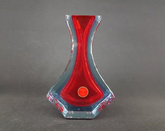 Vintage 1960-70s MURANO SOMMERSO GLASS Blue and Red Vase by Alessandro Mandruzzato Italian Art Glass