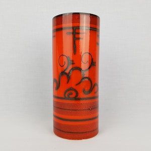 Vintage FLORA GOUDA HOLLAND Ceramic Orange Vase With Tokio Decor 933 Dutch Pottery 1970s
