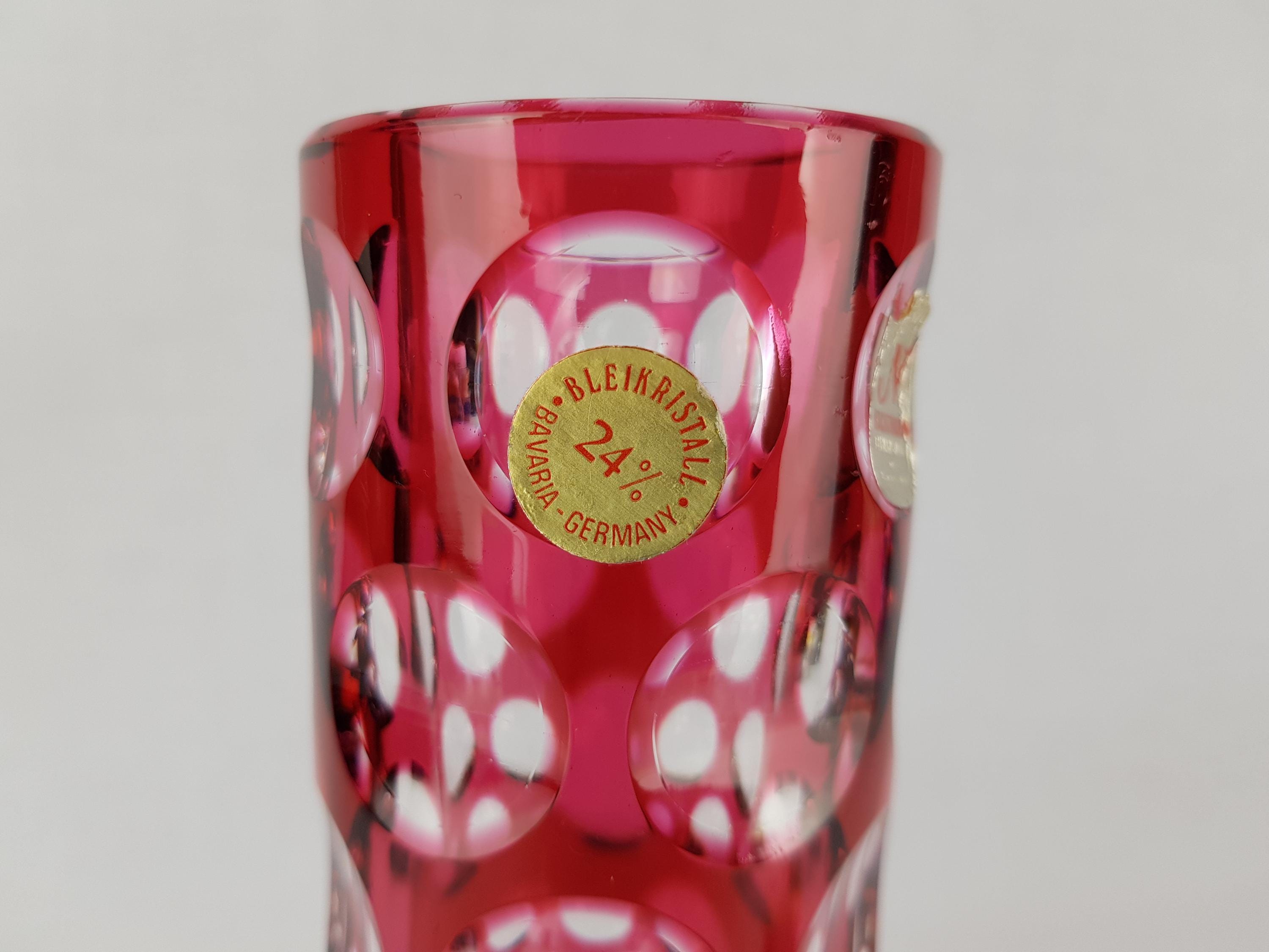 Vintage NACHTMANN BLEIKRISTALL Red Cut to Clear Glass Vase Bamberg