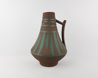 ヴィンテージ STEIN KERAMIK 緑と茶色の取っ手付き花瓶 44 25 西ドイツ