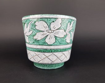 Vintage Italian PLANTER / FLOWER POT with Leaf Decor 1960s Alla Moda Ceramiche