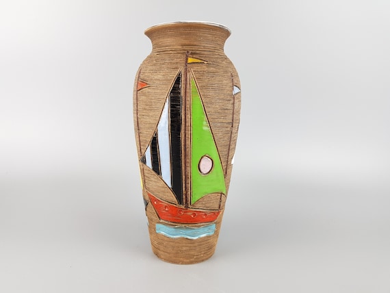Vintage FRATELLI FANCIULLACCI Vase With Sailing Boats Decor