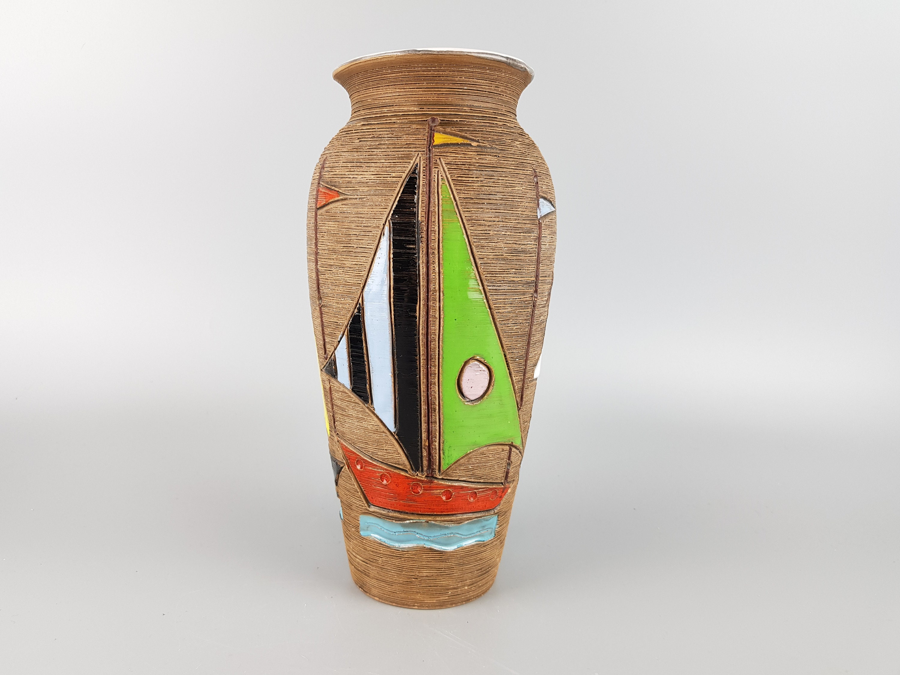 Vintage FRATELLI FANCIULLACCI Vase With Sailing Boats Decor