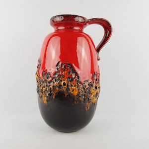 Vintage SCHEURICH KERAMIK Red Orange and Brown Fat Lava Vase 484 27 West Geman Pottery 1970s