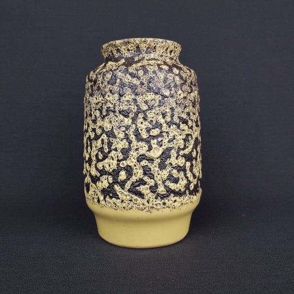 Vintage ES-KERAMIK (Emons und Sohne) Ýellow and Brown Fat Lava Glaze Vase West German Pottery 1970s