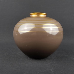 Art Deco FURSTENBERG PORZELLAN Taupe Ball Vase With Golden Stripes 1930s Germany