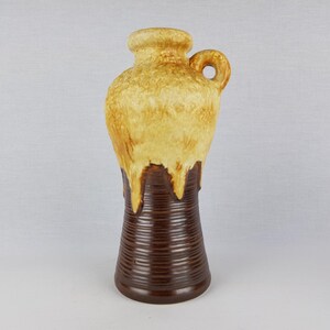 Vintage DÜMLER & BREIDEN Keramik Beige and Brown Handled Fat Lava Jug Vase 647-30 West German Pottery 1970s