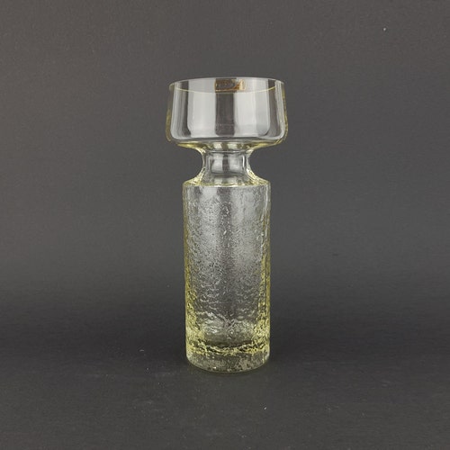 Vase vintage RIIHIMAEN LASI en verre Safari transparent modèle 1495, design Tamara Aladin 1968-74 signé