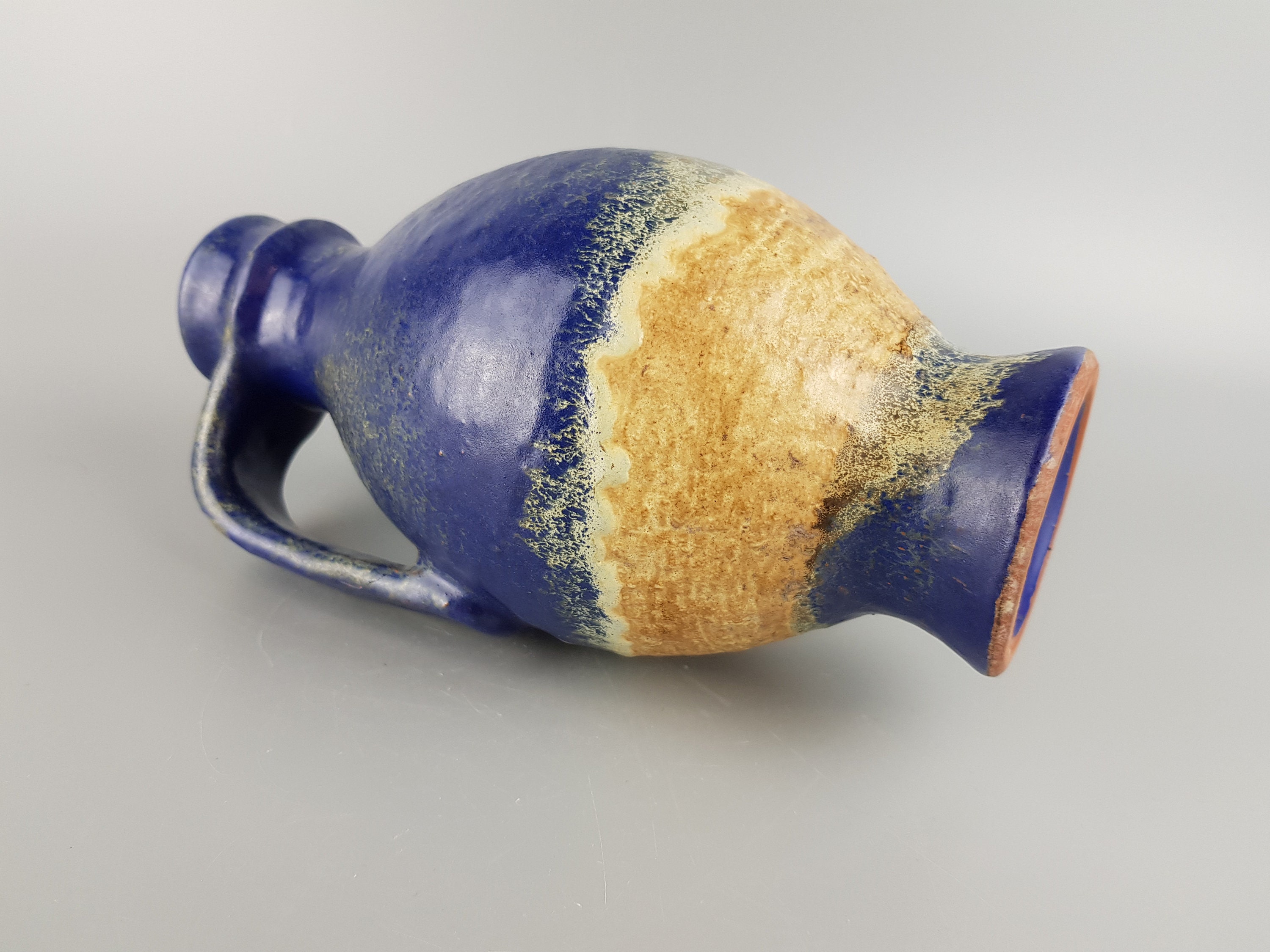 Vase Cylindrique Vintage Art Déco, Grès Bleu, Allemagne 1950-60, Design Fridegart Glatzle