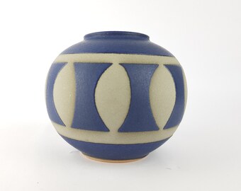 Vintage STEULER KERAMIK Matte Blue/Grey Ball Vase 3997-2 West German Pottery 1950s