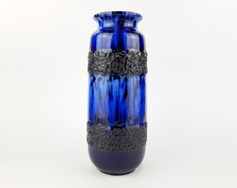 Vintage SCHEURICH KERAMIK Blue Fat Lava Vase 206 27 West German Pottery 1970s