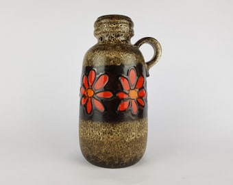 Vintage Brown Flower Decor SCHEURICH KERAMIK Fat Lava Vase 413 26 West Geman Pottery 1970s