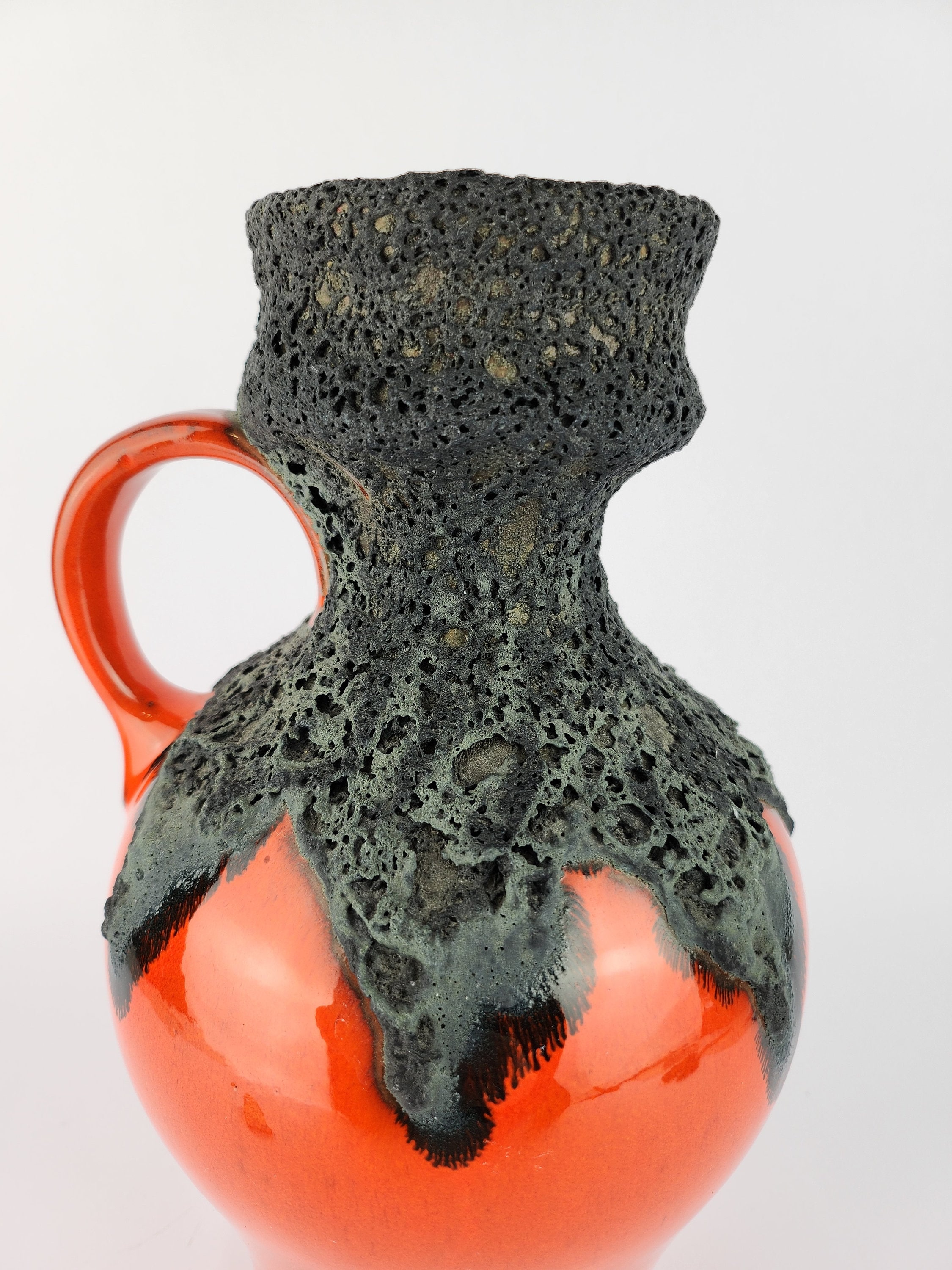 ヴィンテージ ROTH KERAMIK オレンジ花瓶（黒釉107-30）西ドイツ陶器