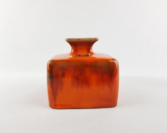 Vintage SILBERDISTEL FAYENCEN Square Orange Vase West German Pottery 1970s