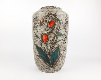 Vintage SCHEURICH KERAMIK Fat Lava Vase 517 30 With Tulip Flower Decor West Geman Pottery 1970s