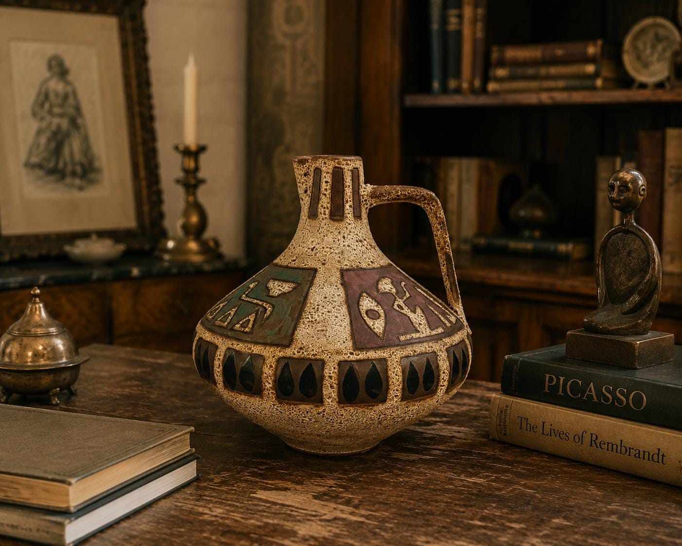 Vintage CERAMANO Vase With Amon Decor 201 West German Pottery
