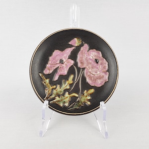 Small Vintage RUSCHA KERAMIK Wall Plate with Flower Decor West German Pottery 1960s