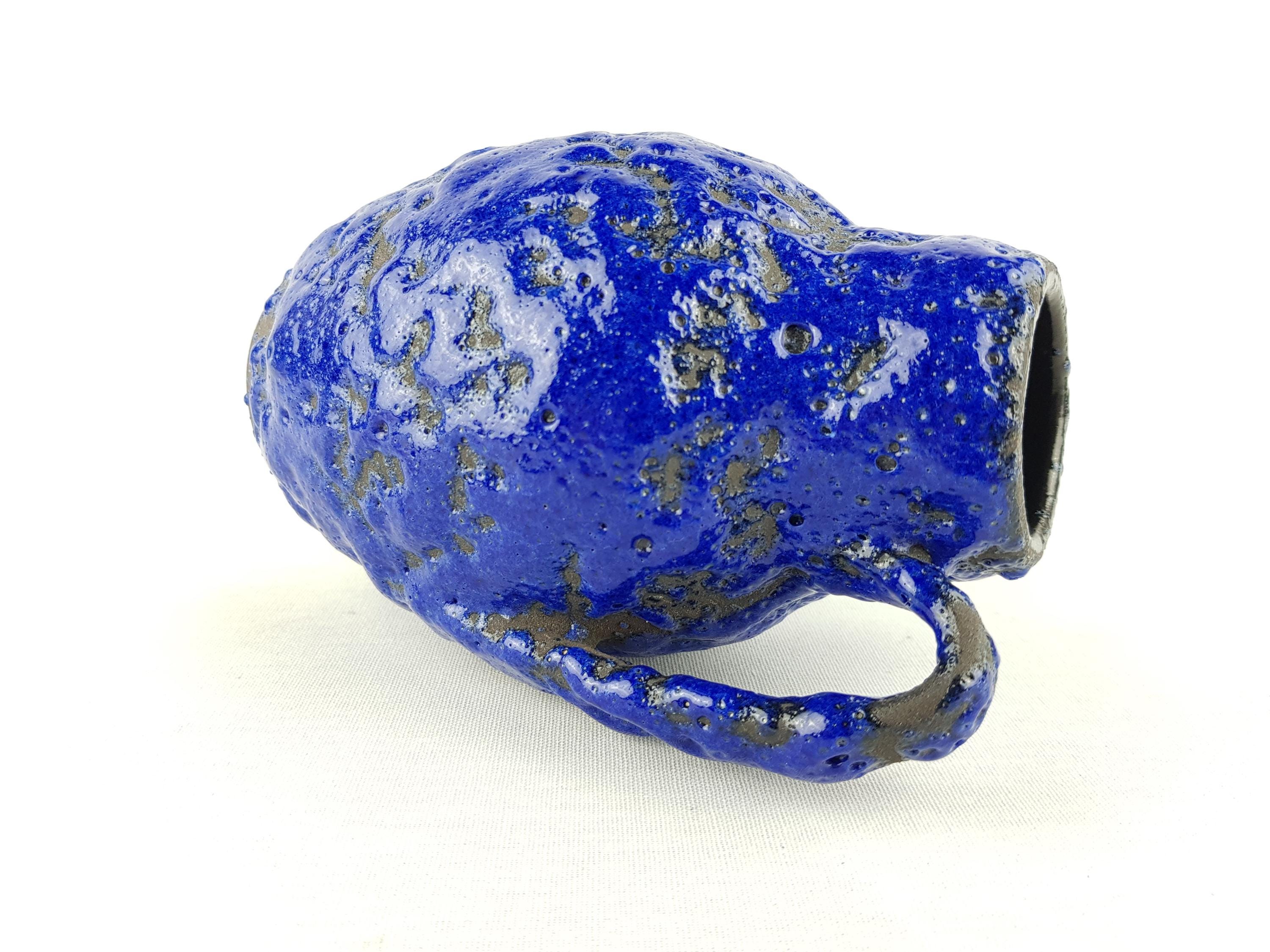 ヴィンテージ SCHEURICH KERAMIK 黒と青のファットラバ花瓶 414-16