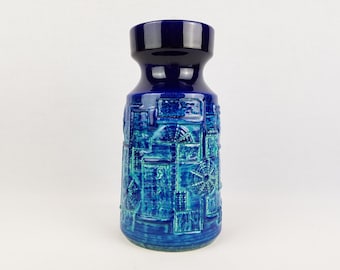Vintage BAY KERAMIK Blue Vase Decor Narvik 953-20 West German Pottery 1960s Fat Lava Era