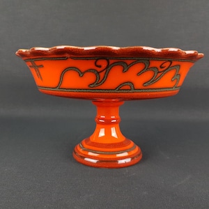 Vintage FLORA GOUDA HOLLAND Ceramic Orange Etagere Fruit Bowl With Tokio Decor 951 Dutch Pottery 1970s
