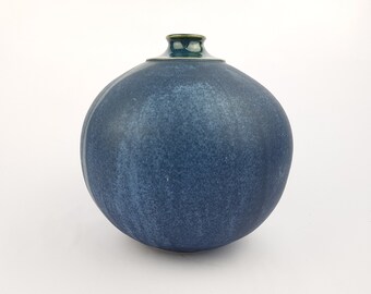 Vintage STUDIO ART POTTERY Blue Ball with green accents Vase from Germany 1960s