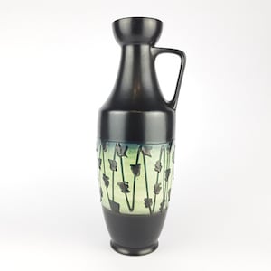 Vintage DÜMLER & BREIDEN KERAMIK Black Light Green And Blue Accents Fat Lava Era Vase West German Pottery 347-40 | 1970s