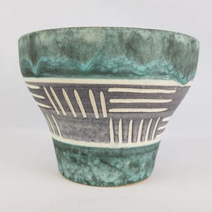 Vintage West German Pottery Green, White and Gray Planter Flower Pot West German Pottery 1960-70