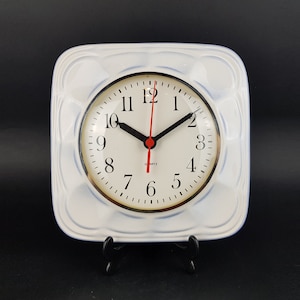 Vintage JUNGHANS and HERBOLZHEIMER Keramik Quartz Kitchen Clock - White and Light Blue Cloudy Ceramic - West German Pottery 1970s