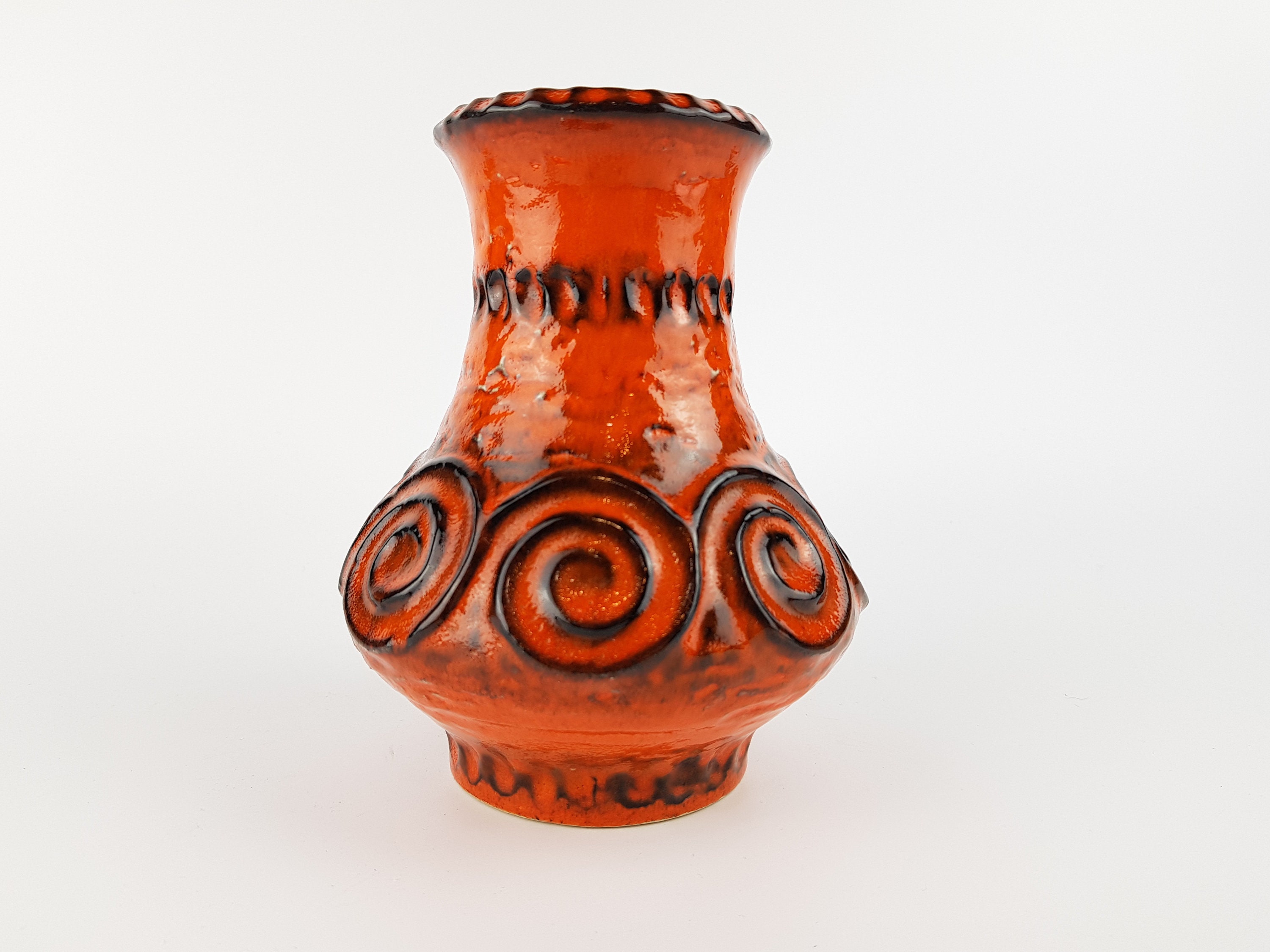 Vintage JASBA KERAMIK Orange Vase With Swirl Decor N322 11 16 West