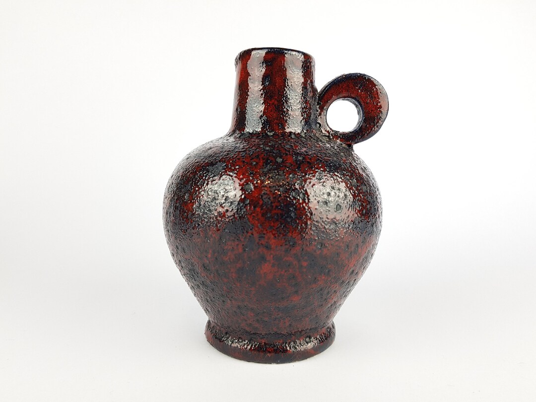Red Ruhr Vintage RHEIN RUHR KERAMIK Handled Red and Blue Fat Lava Vase 524 West ...