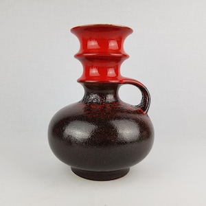 Vase vintage STEULER KERAMIK série « Cascade » | Cari Zalloni | Rouge Vase noir 225-25 | Poterie ouest-allemande 1969
