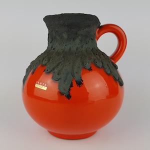 Vintage Orange ROTH KERAMIK Jug Vase with Fat Lava Glaze, West German Pottery #