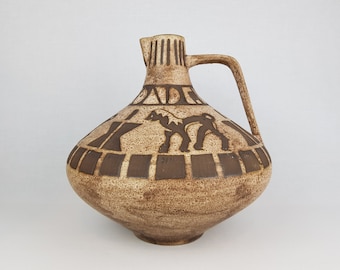 Vintage CERAMANO Handled Brown Vase With Agina Decor 201 West German Pottery 1950s