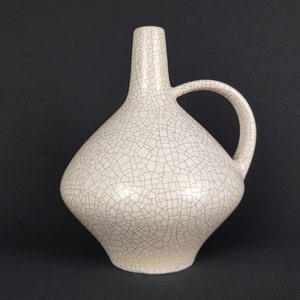 Vintage ULMER KERAMIK Handled Beige Craquel Glaze Decor Vase 730 West German Pottery 1950s