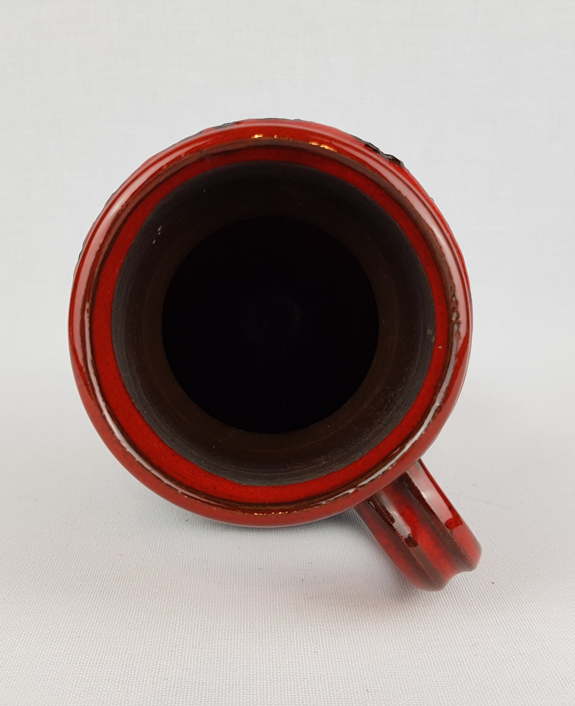 Vintage KREUTZ KERAMIK Handled Red Fat Lava Vase West German