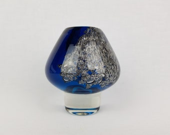 Jarrón vintage SCHOTT ZWIESEL de vidrio azul con diseño de Florida de Heinrich Loffelhardt, década de 1960-70