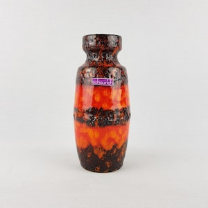 Vintage SCHEURICH KERAMIK Orange and Dark Brown Fat Lava Vase 210 18 West German Pottery 1970s